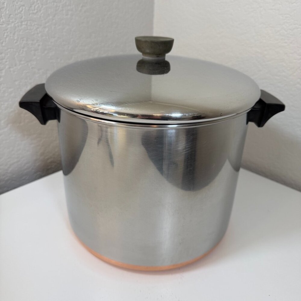 Vintage Revere Ware 8 QT Stock Pot w/ Lid Copper Clad 1801 Clinton ILL USA